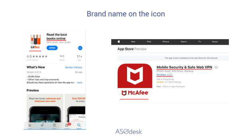 Brand names on the icon