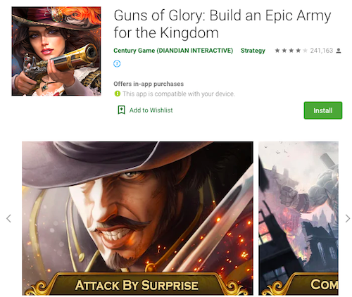 Screenshots from Google Play, Guns of Glory