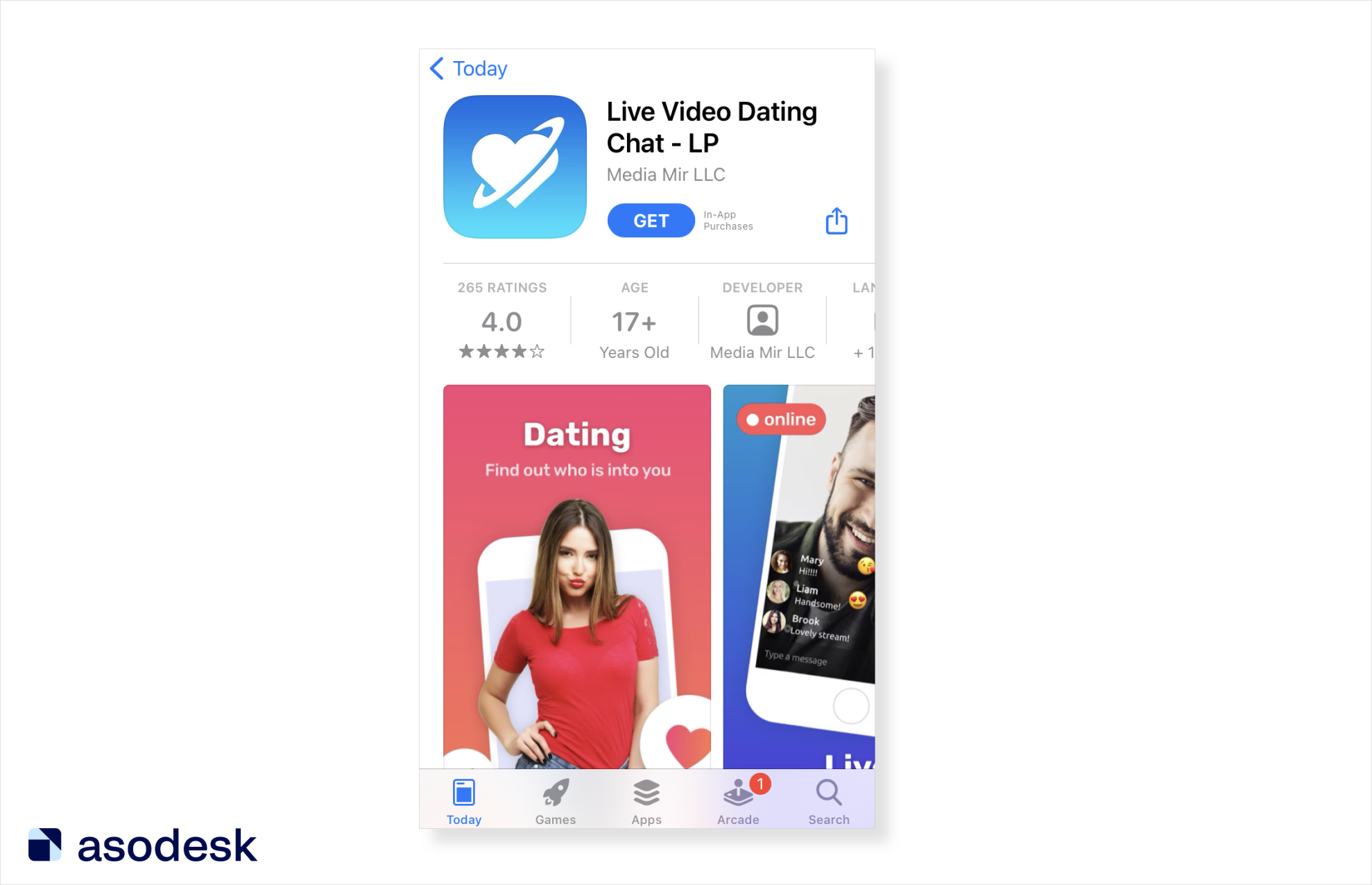 The combination of requests in the title and in the screenshots of the Live Video Dating app