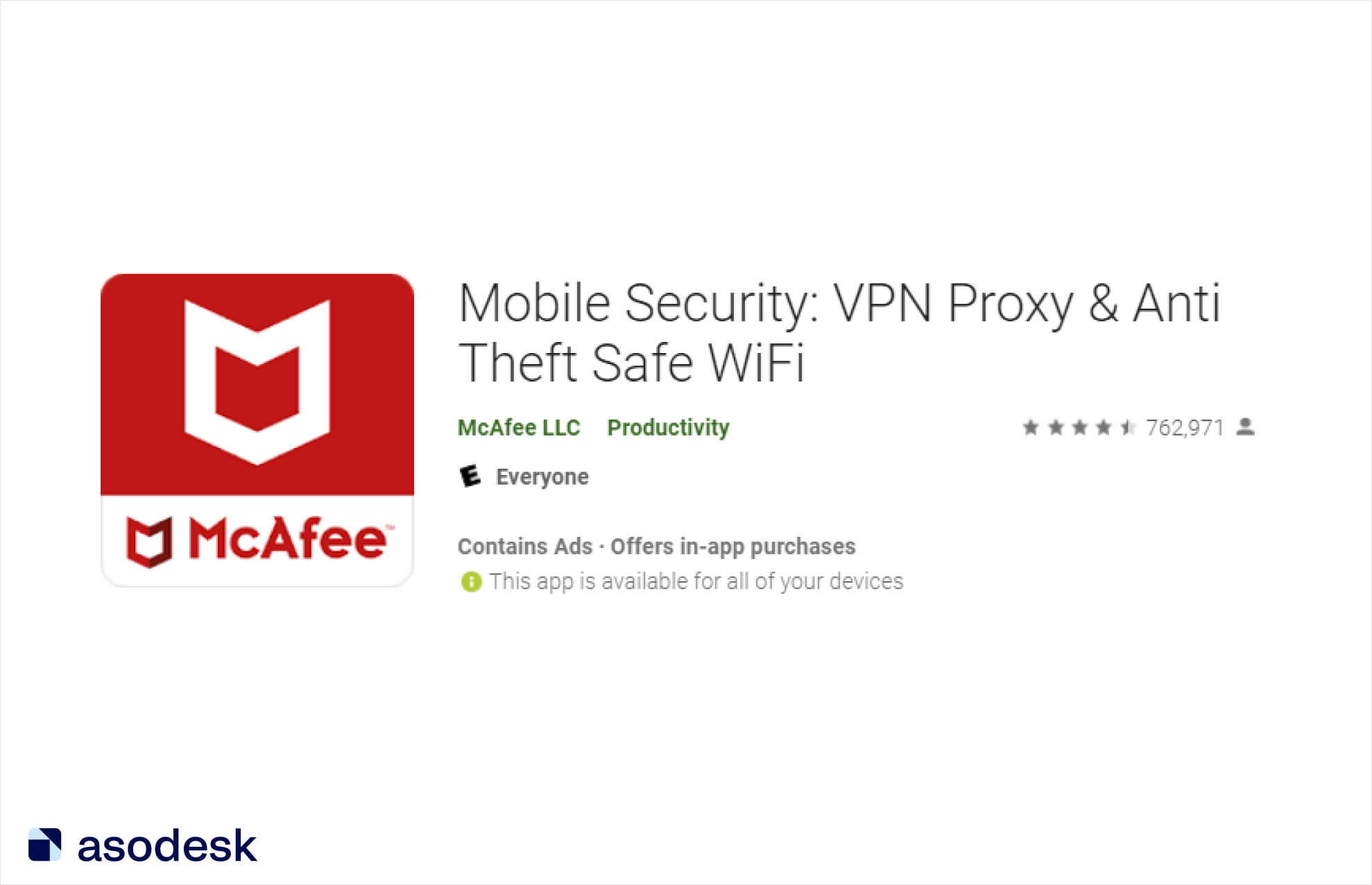 McAfee brand name was placed on the icon while the keywords “VPN” and “Safe WiFi” were indicated in the app name