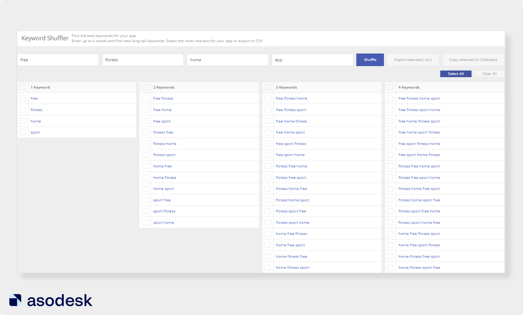 Keyword Shuffler in Asodesk helps you find different combinations of keywords