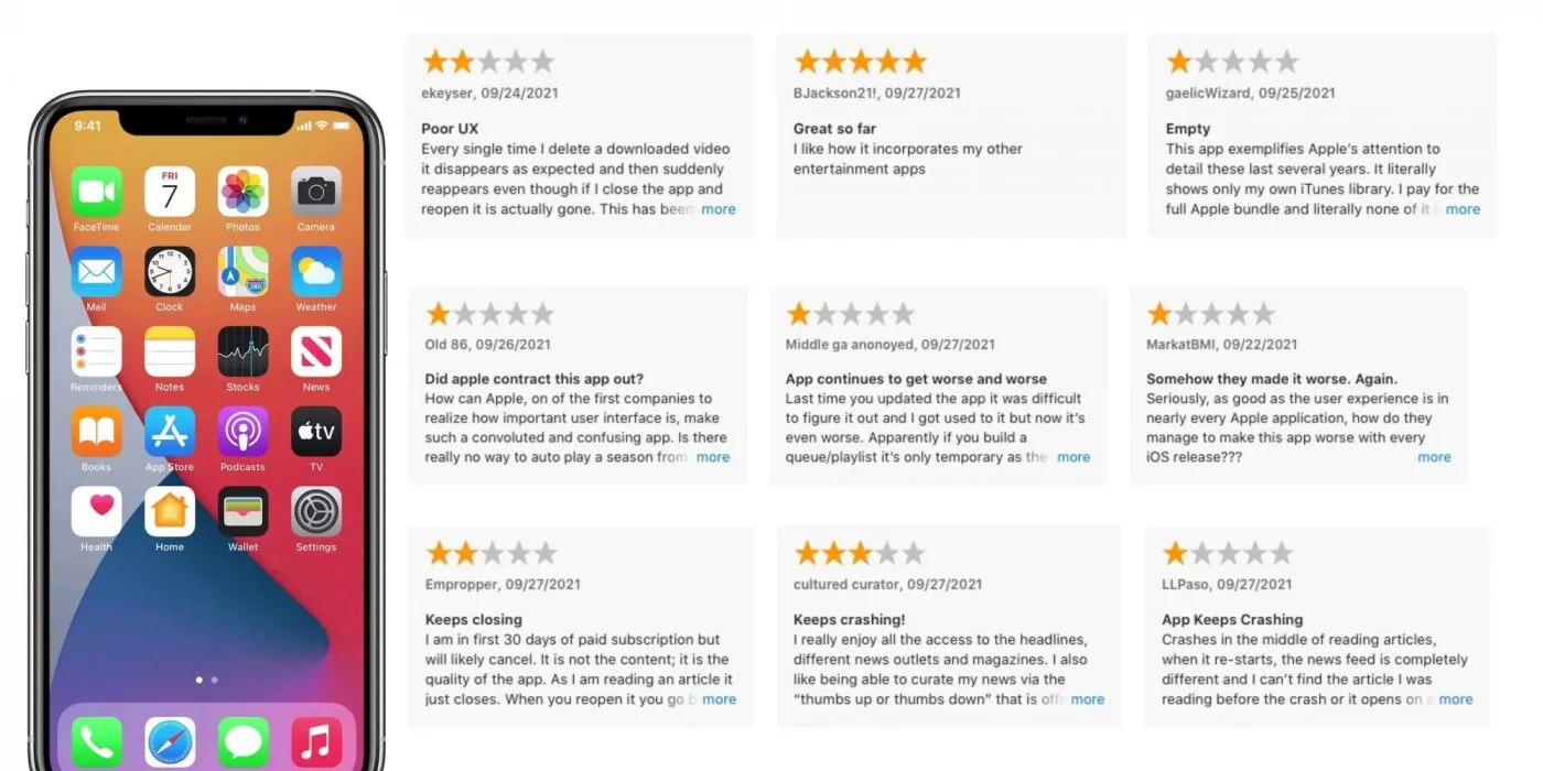 Reviews are avaliable for bulit-in Apple's apps
