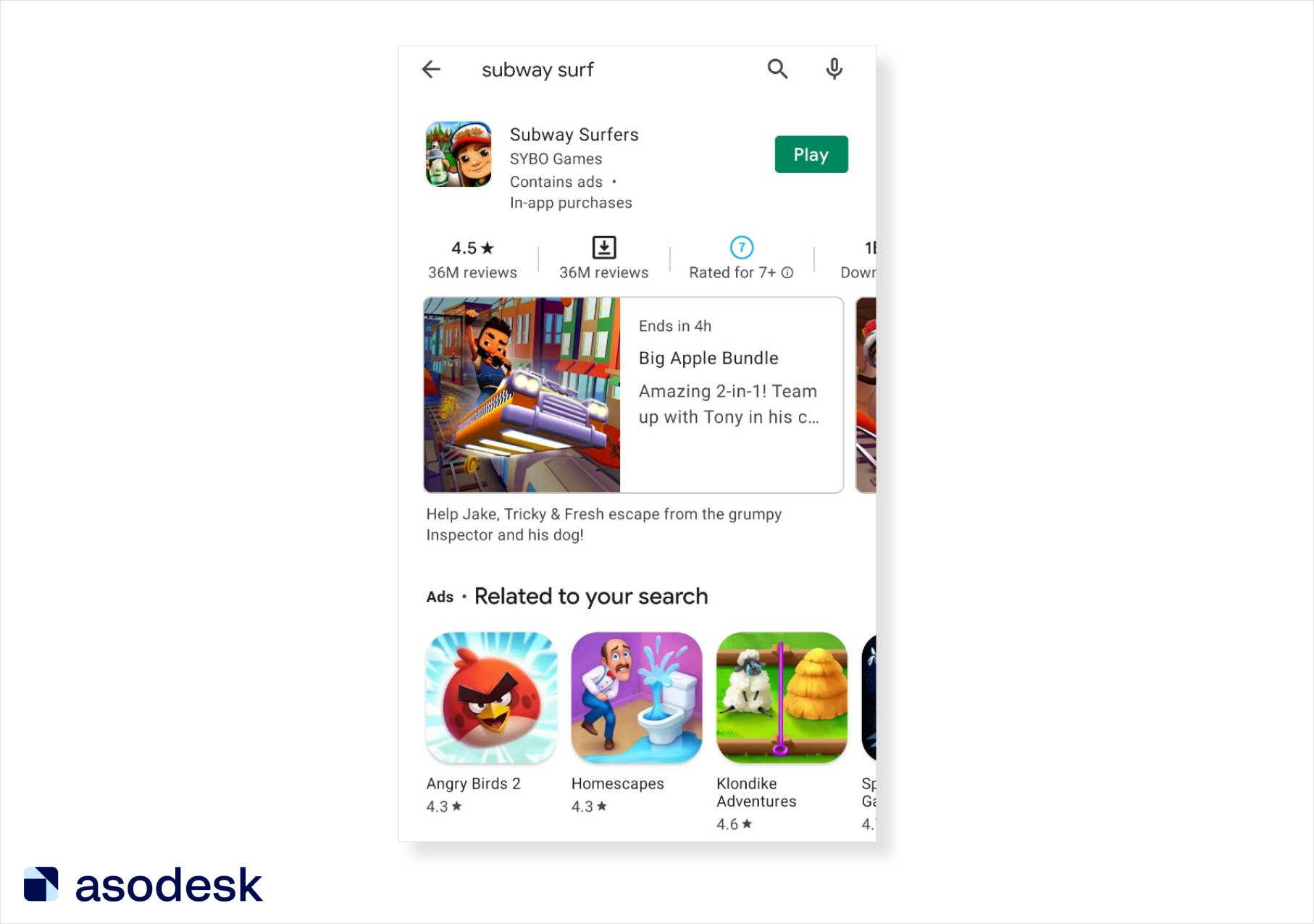 Example of search results for the query  games  in Google Play