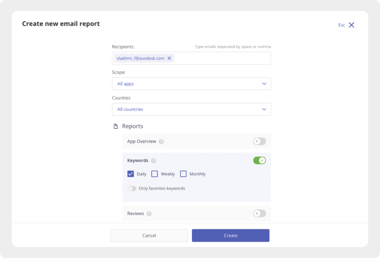 Selecting parameters for sending reports