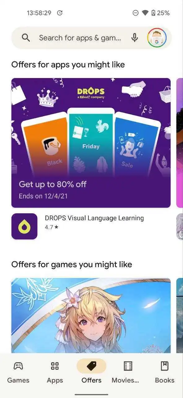 Offers tab may appear on Google Play