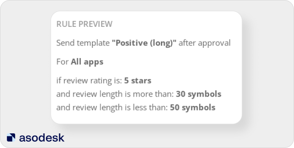 Rules for auto-replies in Asodesk can be created depending on the length of the review