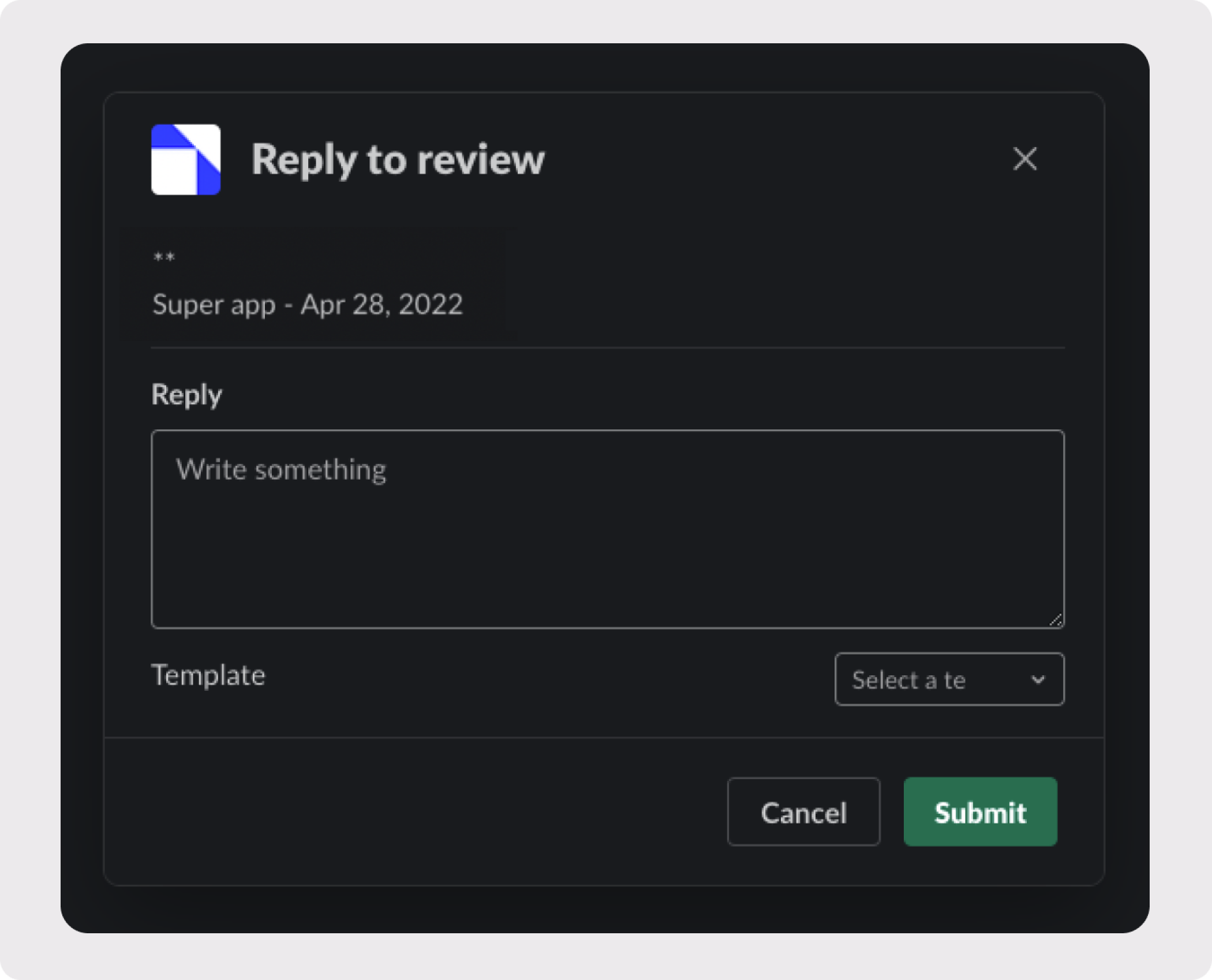 You can Reply to reviews or choose template for reply in Slack