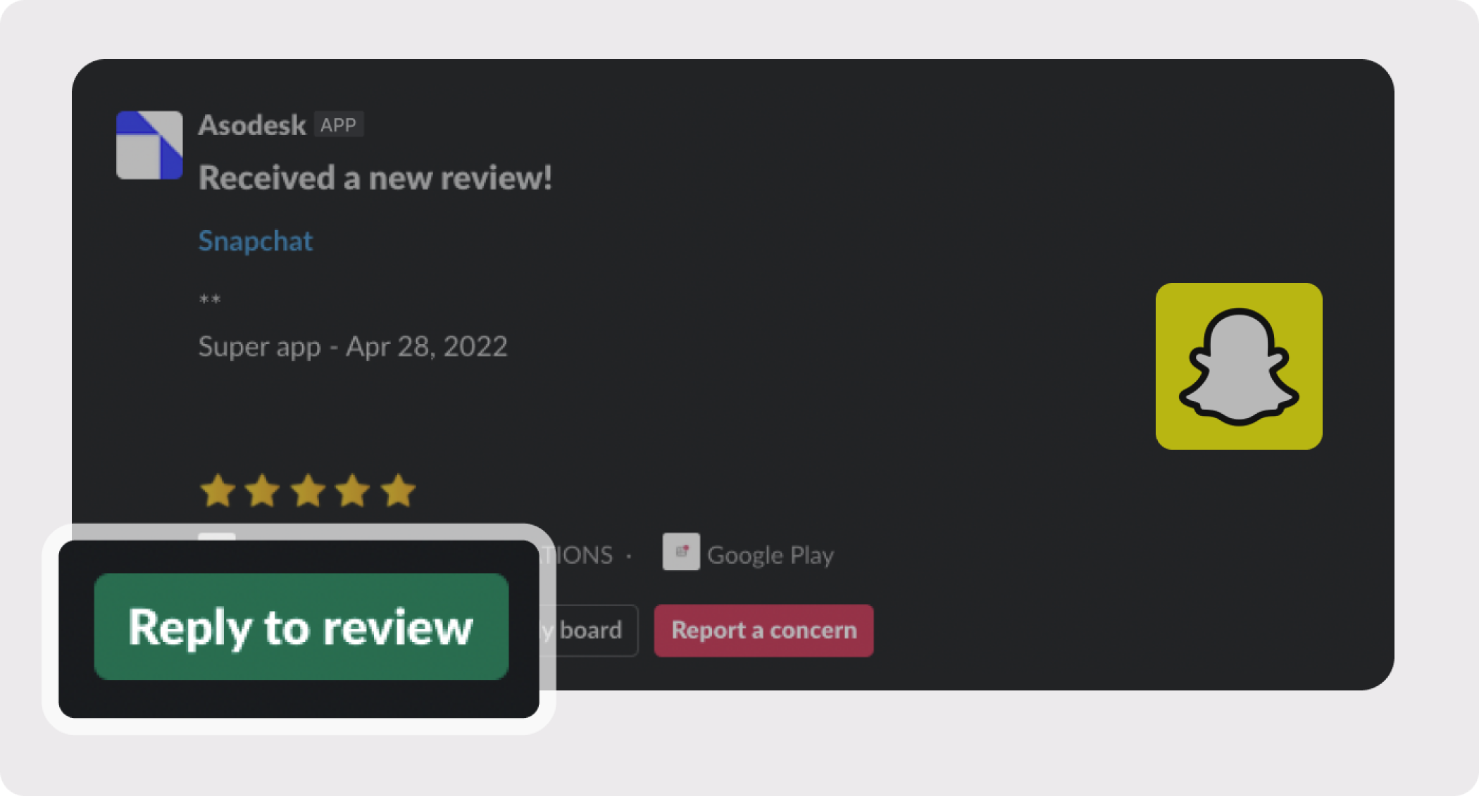 You can Reply to reviews through Slack
