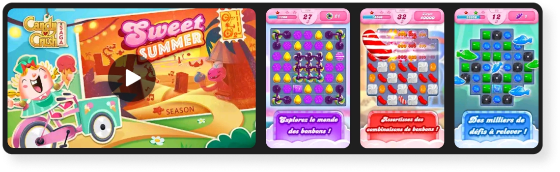 Example of a poster frame for Candy Crush’s app promo video on the French Play Store