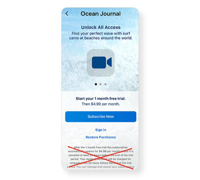 You don't have to put legal text after paywall for your iOS app