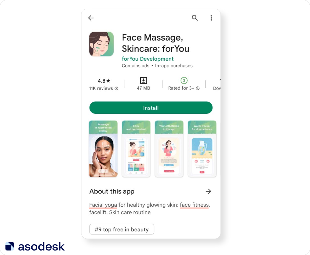 Short description of the Face Massage app