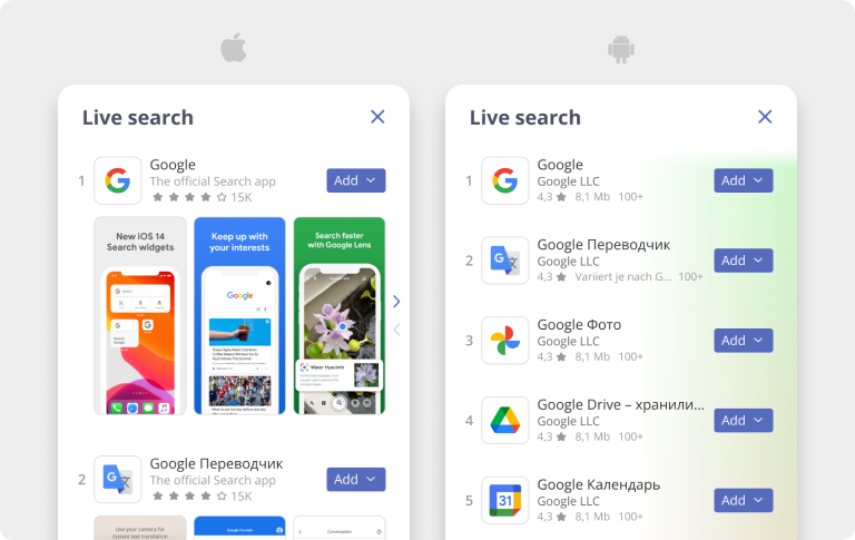 The new tool Live Search allows to monitor the real search results from the App Store and Google Play