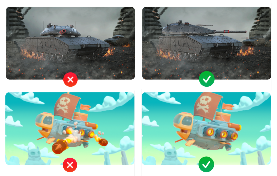Examples of cannon-type weapons that you can and can’t use. Source: help.apple.com