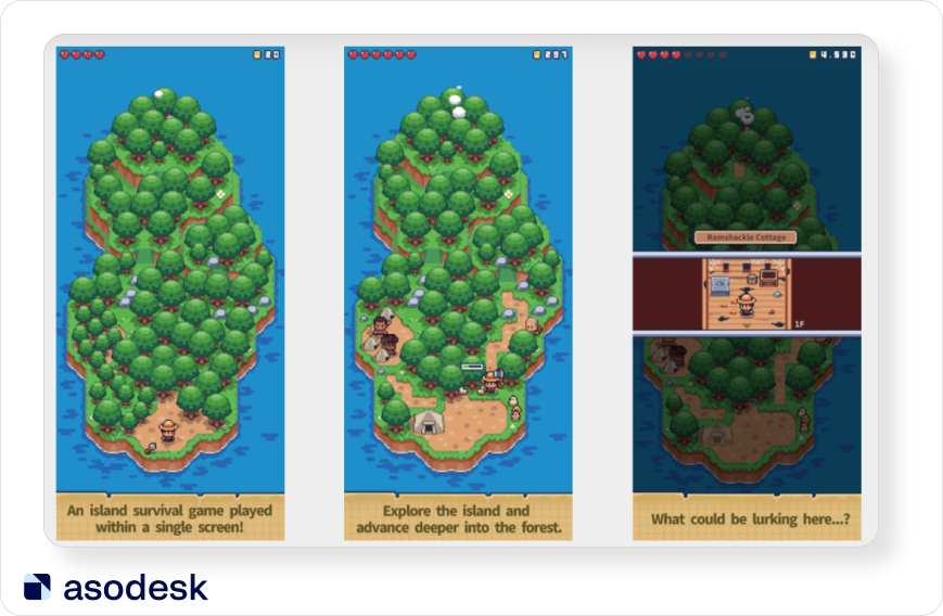 Almost the same screenshots on the Tiny Island Survivals app page