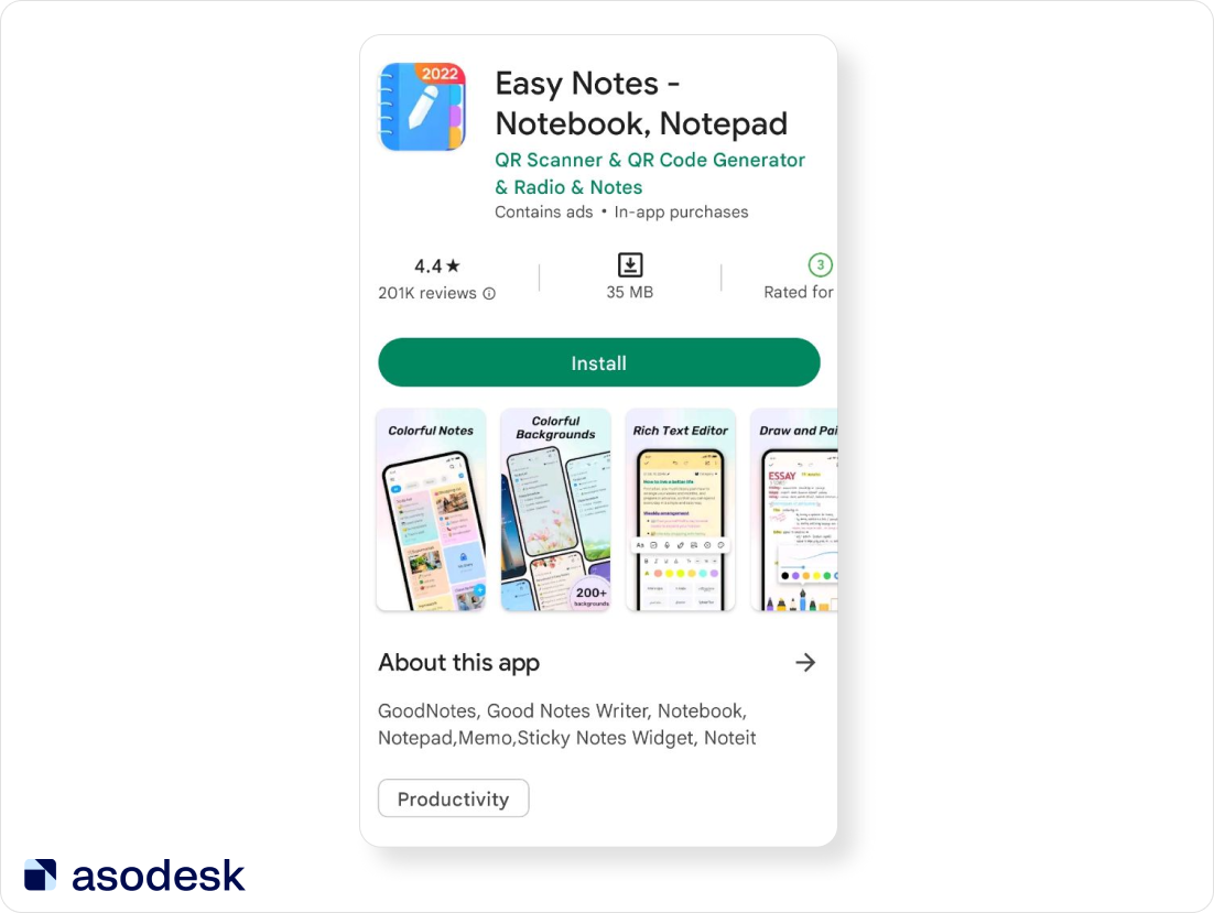 Easy Notes app icon on Google Play