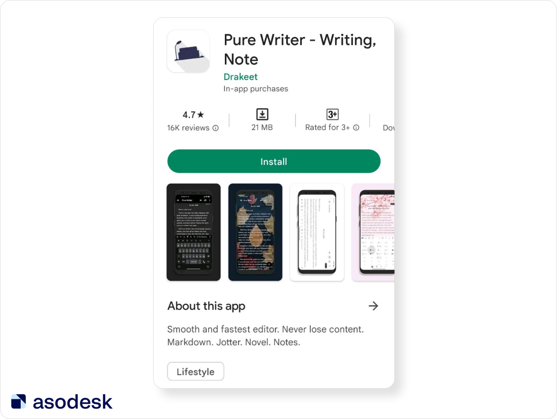 Pure Writer app icon on Google Play