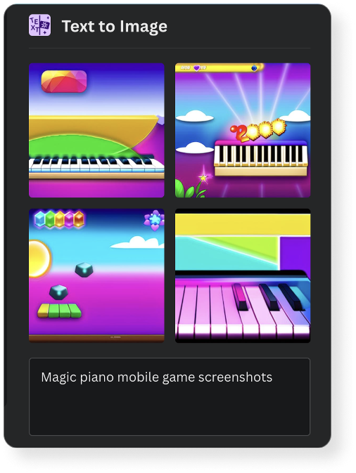 Picture that Canva AI generated for the query “magic piano mobile game screenshots”