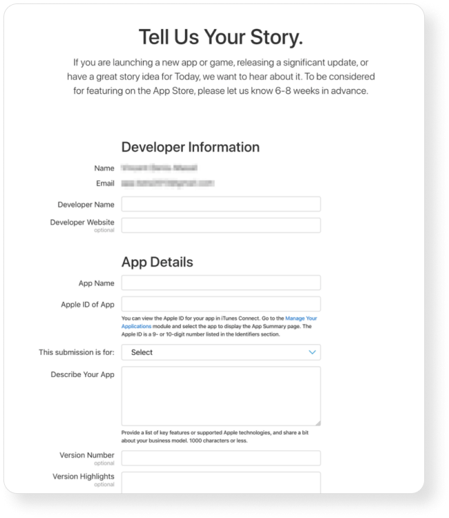 To get featured in the App Store, developers should fill this form 