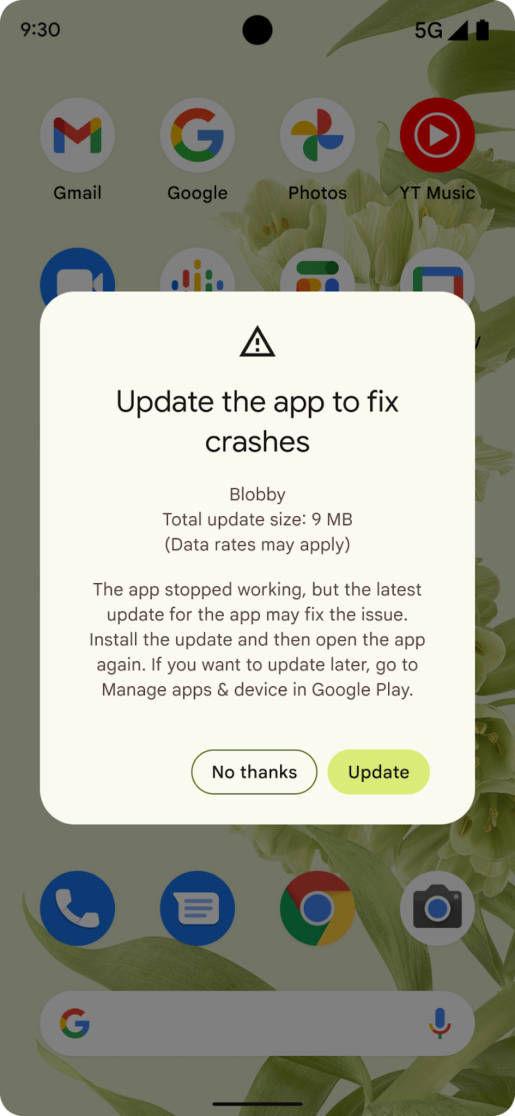 Following a user's conspicuous crash, the Play Store has implemented an automated prompt for updating your app.