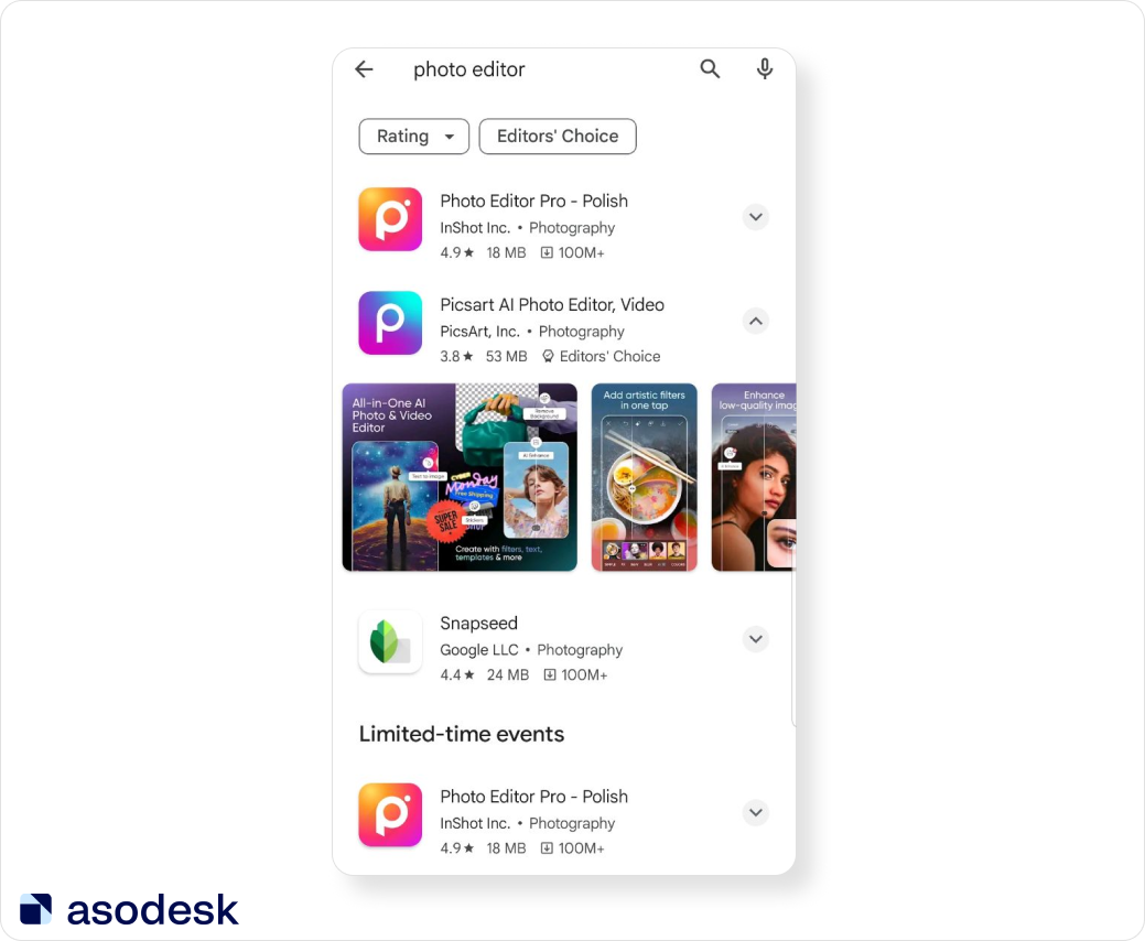Screenshots in the search results in Google Play