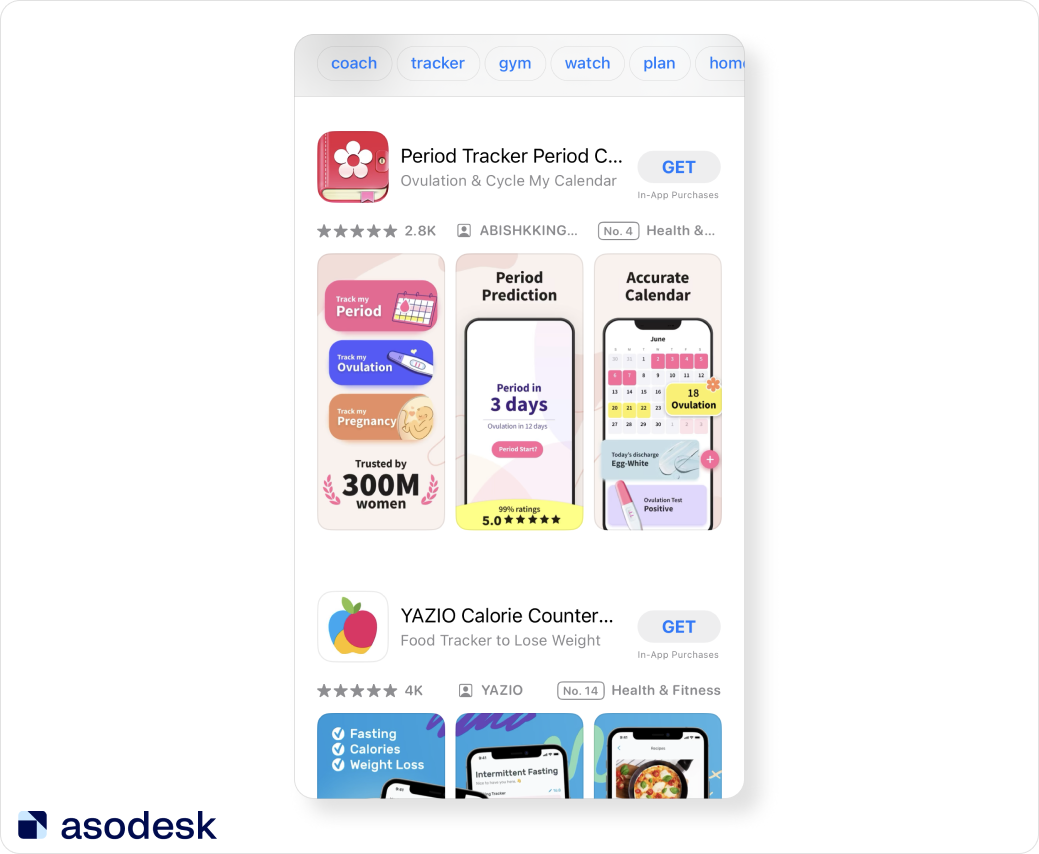 Search results on the App Store