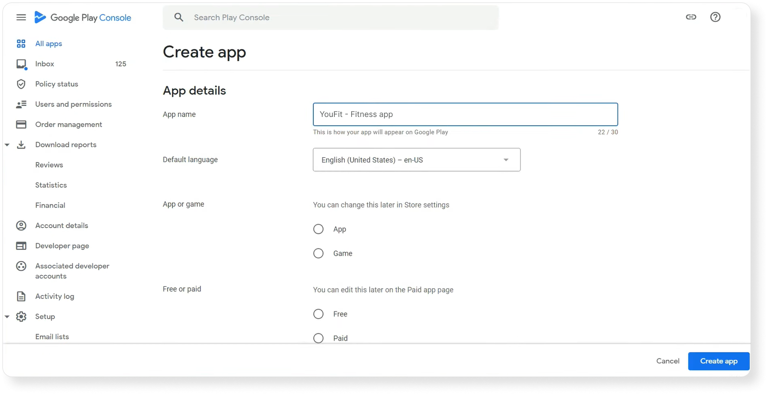 Adding app details on Google Play Console