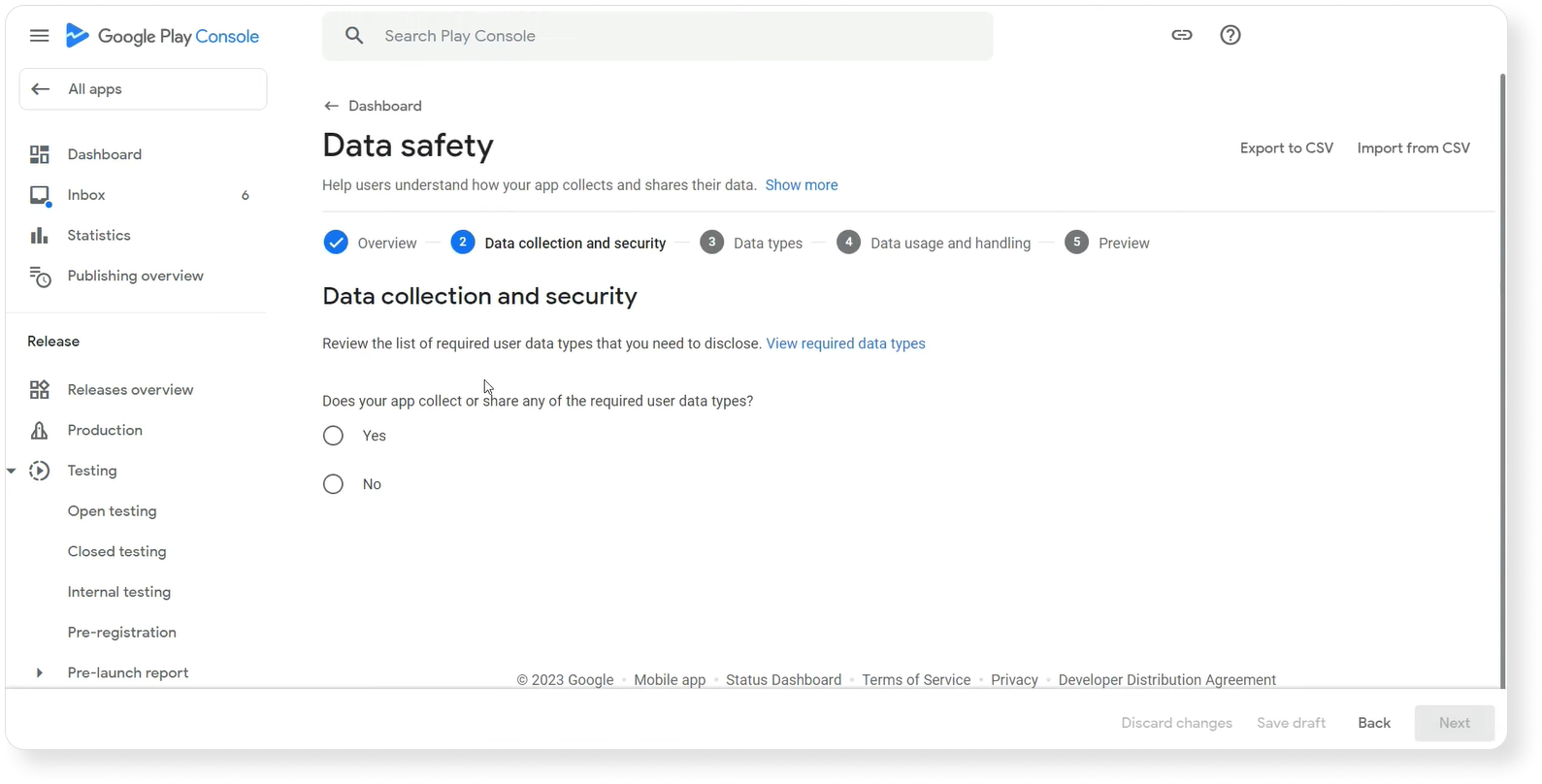 Data safety form on Google Play