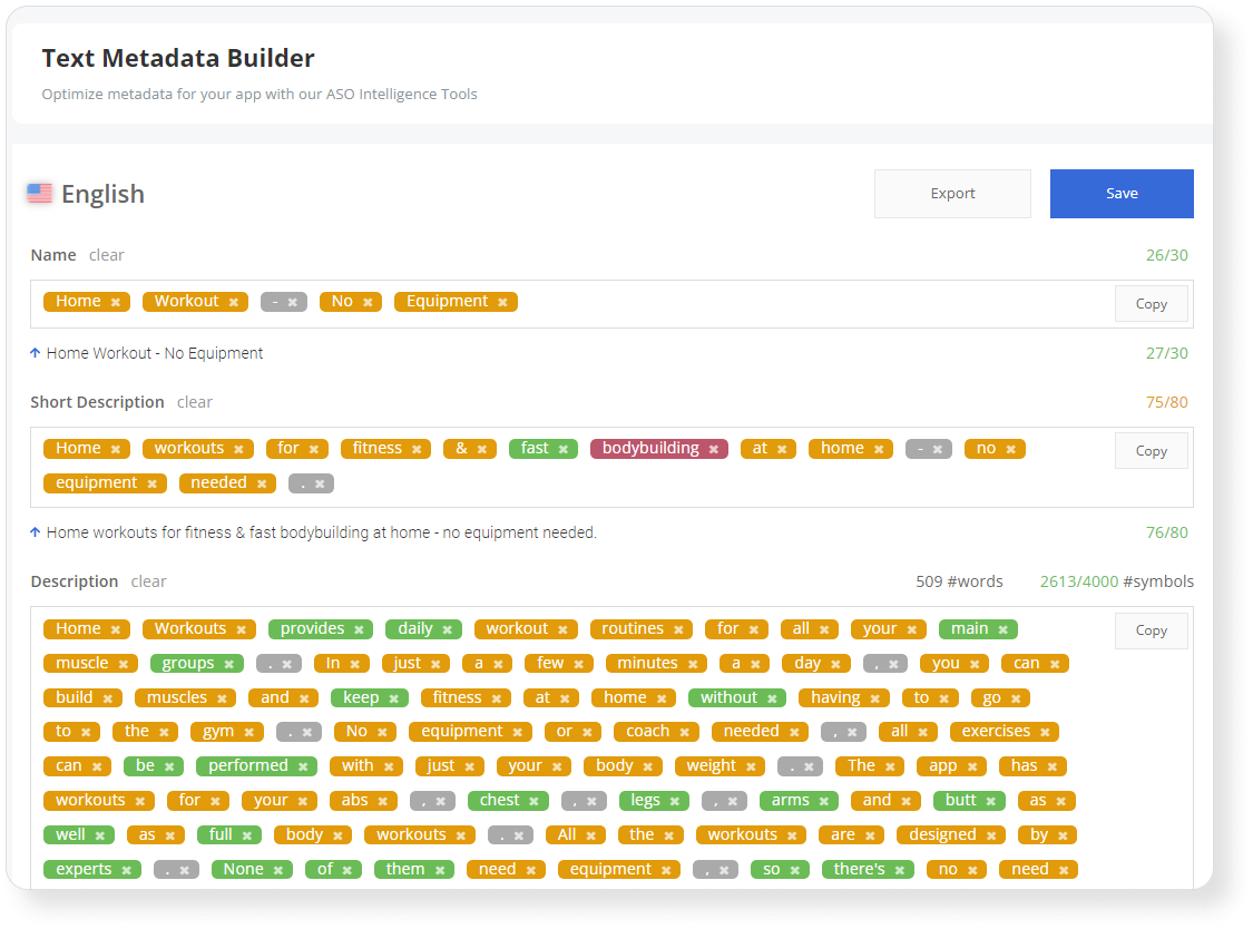 Text Metadata Builder for Google Play app