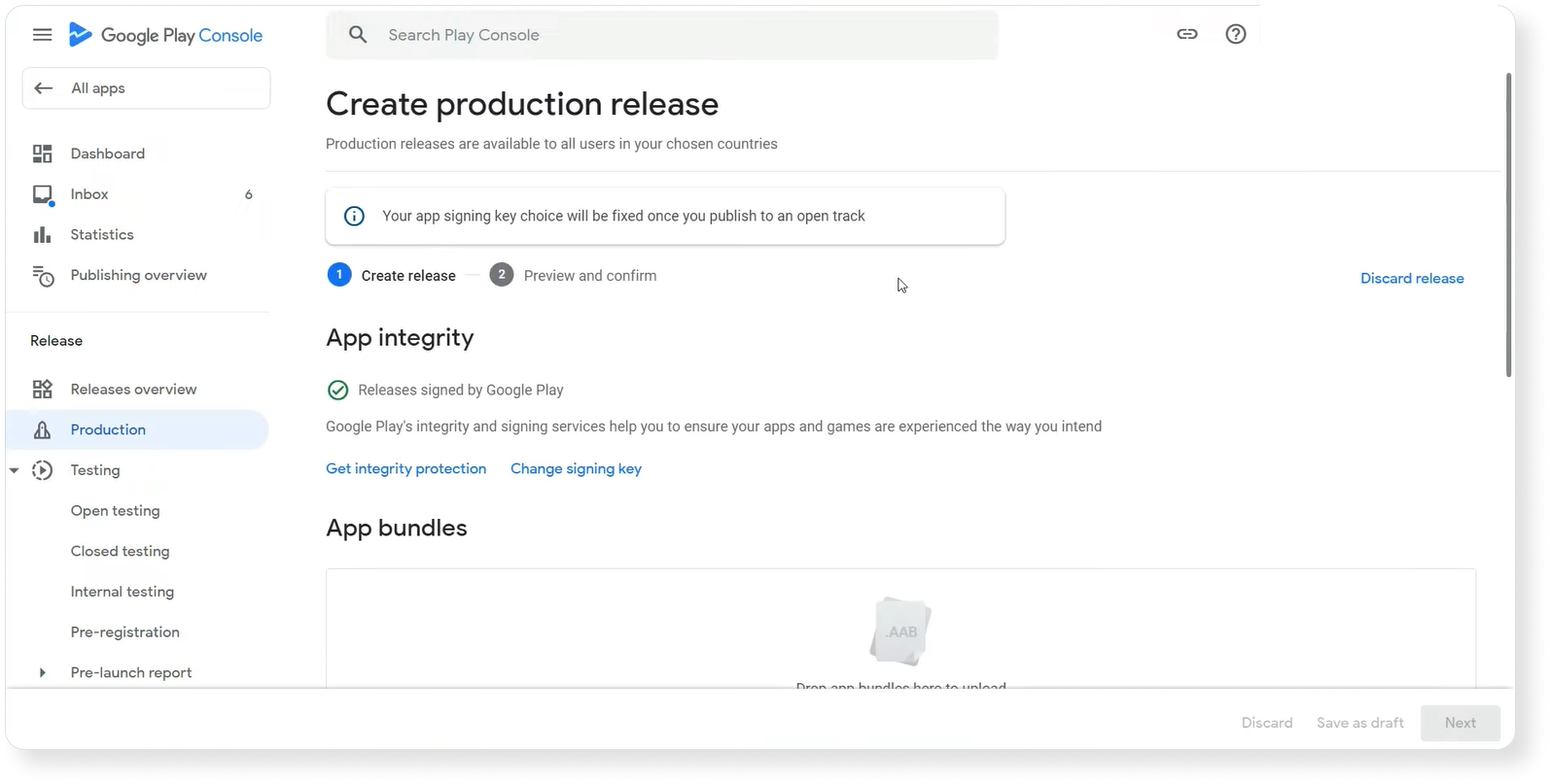 Create production release in Google Play